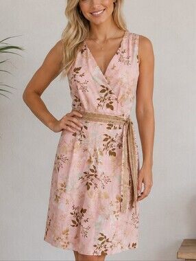 Garnet Hill Wrap Tie Dress Sz 8 Floral Sleeveless Cottagecore Feminine Summer